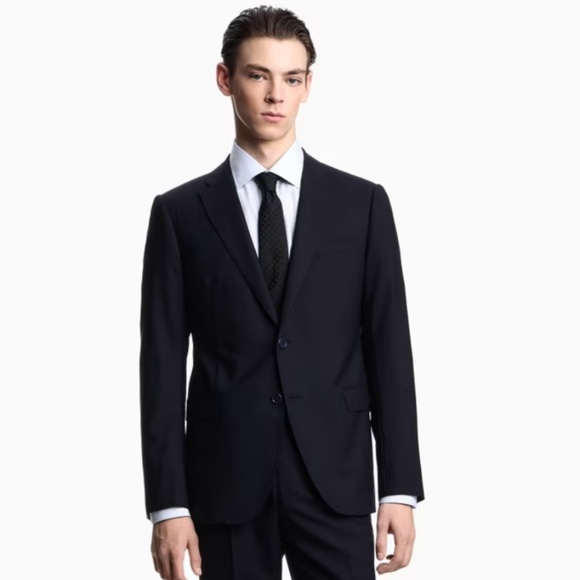 Armani Black Grey Stripes Suit Formalwear 42R 36x30